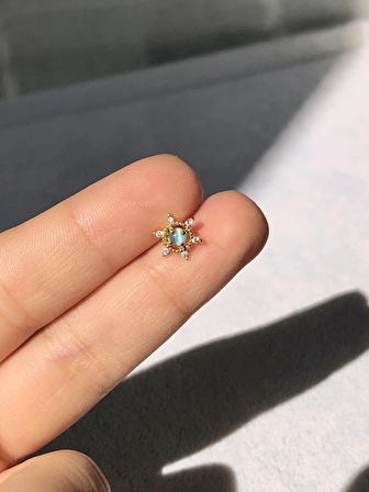 NATURE Cerrahi Çelik  Zirkon Taşlı Opal Mavi Güneş  Gold renk 1cm  Piercing