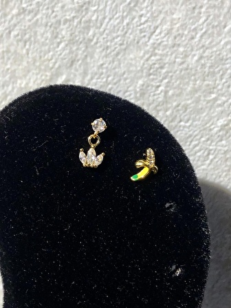 NATURE Cerrahi Çelik Zirkon Taşlı Sallantılı Taç Gold Renk 1cm Piercing