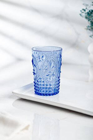 Akrilik Mavi 6'lı Kısa Bardak & Su Meşrubat Kahve Yanı Bardağı 400 ml ( Cam Değildir )