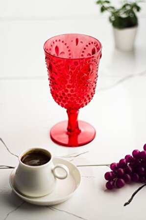 Akrilik Kırmızı Tekli Kadeh & Su Meşrubat Kahve Yanı Bardağı 450 ml ( Cam Değildir )