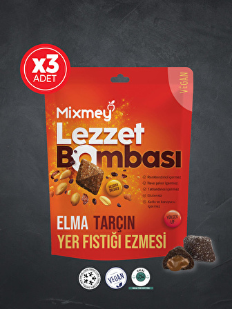 MİXMEY YER FISTIĞI EZMELİ, ELMALI VE TARÇINLI LEZZET BOMBASI 77GR* 3 ADET