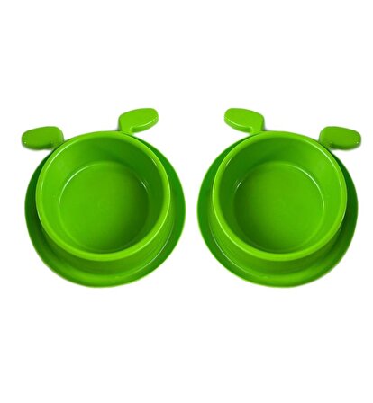 Miapet 2'li Plastik Köpek Kulaklı Mama ve Su Kabı Seti 400 Ml Yeşil