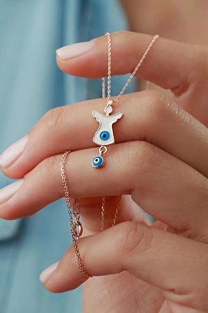 925 Ayar Nazar Boncuklu Melek Rose Kadın Gümüş Kolye