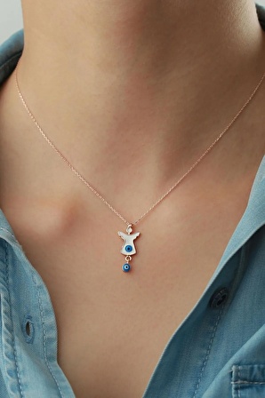 925 Ayar Nazar Boncuklu Melek Rose Kadın Gümüş Kolye