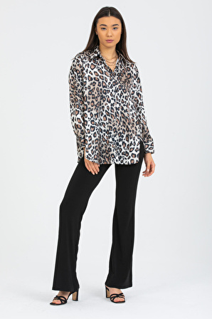 Leopar Desenli Saten Oversize