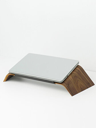 Doğal Ağaç Laptop Masa Standı ve Yükseltici Notebook Tutucu (Ceviz)