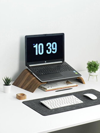 Doğal Ağaç Laptop Masa Standı ve Yükseltici Notebook Tutucu (Ceviz)