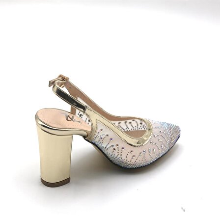 Zk08 Kadın Topuklu Taşlı Ayakkabı