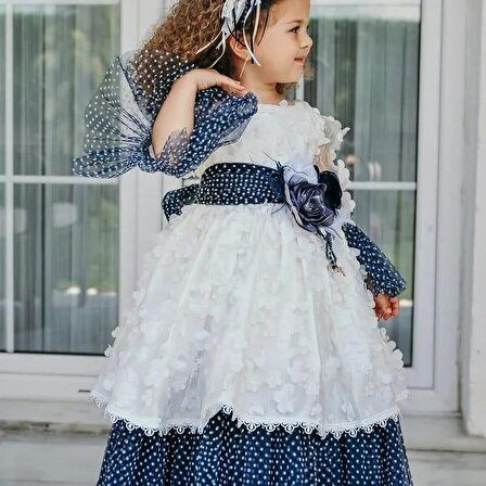 Sude Kids Tüllü Çiçek Detaylı Taç Aksesuarlı Prenses Elbisesi