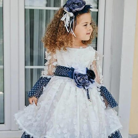 Sude Kids Tüllü Çiçek Detaylı Taç Aksesuarlı Prenses Elbisesi