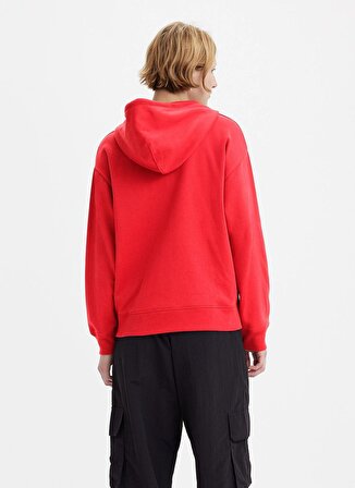 Levis Kapüşon Yaka Düz Bordo Kadın Sweatshırt STANDARD ZIP HOODIE CORAL RED