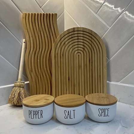 3Lü Cam Bambu Kapaklı Salt/Pepper/Spice Kavanozu