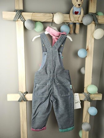 İlke Tekstil Geometrik Desen Kız Bebek 18 Ay Tek Salopet Mavi