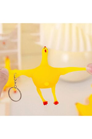 Komik Tavuklu Yumurtlayan Sarı Eğlenceli Tatlı Figürlü Stres Azaltıcı Silikon Anahtarlık