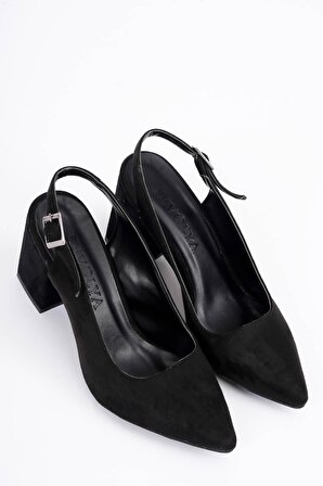 Vaness Siyah Süet Dekolte Topuklu Ayakkabı