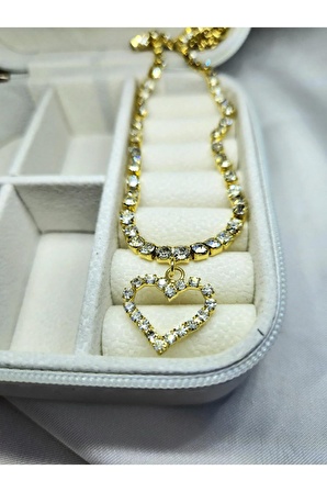 Kristal Taşlı Kalp Love Altın Kaplama Gold Sarı Renkli Choker Kolye