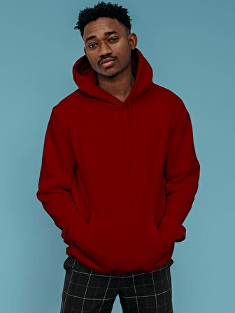 Düz Renk Tasarım 3 İplik Kalın Kırmızı Sweatshirt Hoodie 