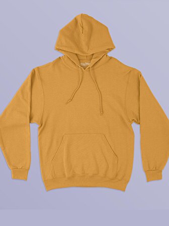 Düz Renk Tasarım 3 İplik Kalın Sarı Sweatshirt Hoodie 