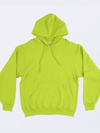 Düz Renk Tasarım 3 İplik Kalın Neon Sarı Sweatshirt Hoodie 