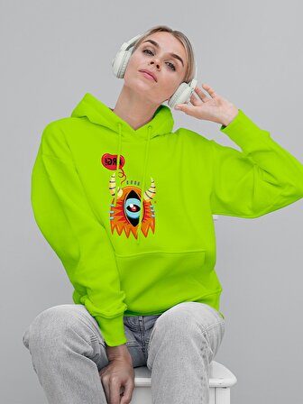 İnsan Baskılı Tasarım 3 İplik Kalın Neon Sarı Sweatshirt Hoodie 