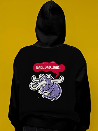 Monster Canavar Bad Bad Baskılı Tasarım 3 İplik Kalın Siyah Sweatshirt Hoodie 