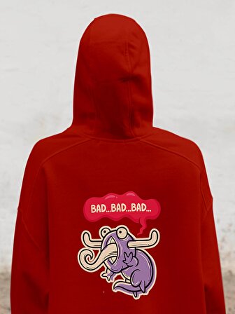 Monster Canavar Bad Bad Baskılı Tasarım 3 İplik Kalın Kırmızı Sweatshirt Hoodie 