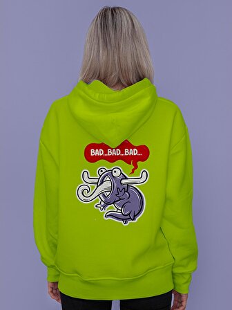 Monster Canavar Bad Bad Baskılı Tasarım 3 İplik Kalın Neon Sarı Sweatshirt Hoodie 