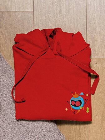 Monster Canavar Ball Baskılı Tasarım 3 İplik Kalın Kırmızı Sweatshirt Hoodie 
