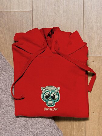 Kind is Cool Monster Canavar Baskılı Tasarım 3 İplik Kalın Kırmızı Sweatshirt Hoodie 