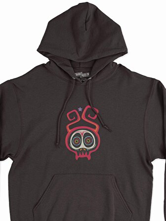 Kurukafa Monster Canavar Baskılı Tasarım 3 İplik Kalın Siyah Sweatshirt Hoodie 