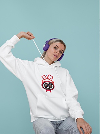 Kurukafa Monster Canavar Baskılı Tasarım 3 İplik Kalın Beyaz Sweatshirt Hoodie 