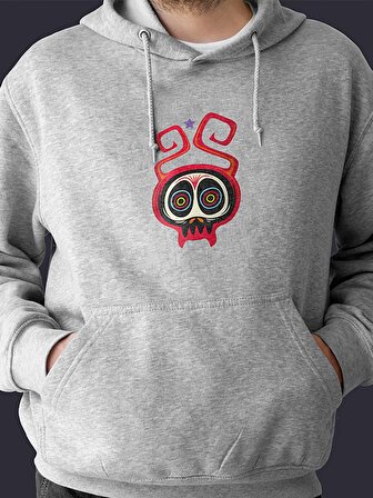 Kurukafa Monster Canavar Baskılı Tasarım 3 İplik Kalın Gri Sweatshirt Hoodie 
