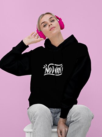 Noway Baskılı Tasarım 3 İplik Kalın Siyah Sweatshirt Hoodie 