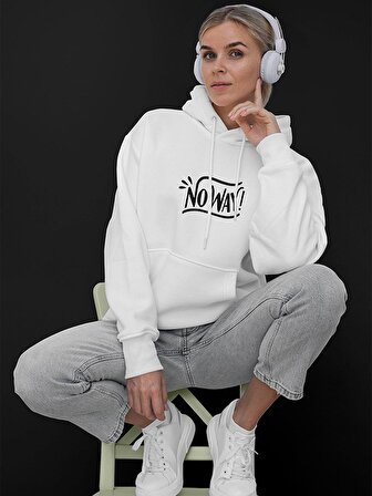 Noway Baskılı Tasarım 3 İplik Kalın Beyaz Sweatshirt Hoodie 