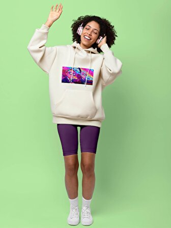 Rick and Morty Baskılı Tasarım 3 İplik Kalın Beyaz Sweatshirt Hoodie 