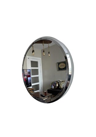 Krom Metal Çerçeveli Oval Salon Ofis Otel Duvar Aynası 52 cm A12