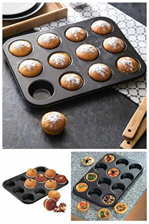  Nakres Yapışmaz Mini Tart Kek Kapsülü Muffin Ekler Kalıbı 35-27 cm 12 Bölmeli Yanmaz Ve Yapışmaz Kek Kapsülü 