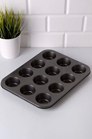  Nakres Yapışmaz Mini Tart Kek Kapsülü Muffin Ekler Kalıbı 35-27 cm 12 Bölmeli Yanmaz Ve Yapışmaz Kek Kapsülü 