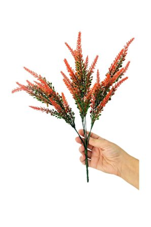 Yapay Bitki Kırmızı Lavanta Demeti Pudrasız Model Yapay Dekor Yeşillik Aranjman 35 Cm 7 Dallı