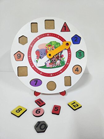 Montessori Renkli Sevimli Hayvanlar Desenli Saat Öğretici Puzzle