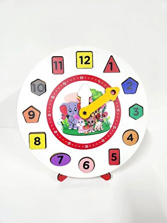 Montessori Renkli Sevimli Hayvanlar Desenli Saat Öğretici Puzzle