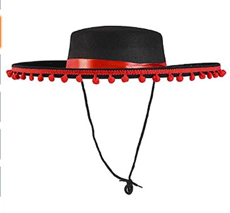 Kırmızı Ponponlu İspanyol Şapkası (Çocuk) - Siyah