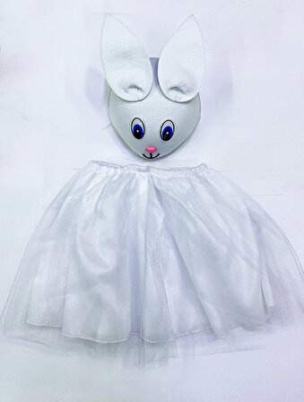 23 Nisan Tavşan Kostümü Seti (Tavşan Şapkası + Tütü Etek) - Beyaz