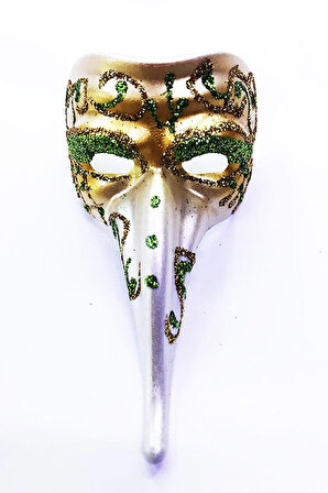 Venedik Uzun Maske Magnet -  Yeşil İşlemeli Seramik