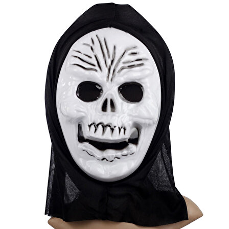 Kapüşonlu İskelet Kuru Kafa (Kafatası) Maskesi (27x20 cm)