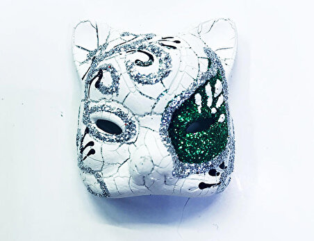 Venedik Kedi Model Maske Magnet -  Yeşil İşlemeli Seramik