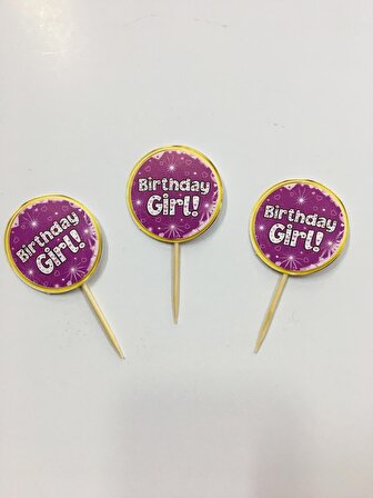 Birthday Girl Parti Kürdan Süsü (20 Adet) - Pembe Renk