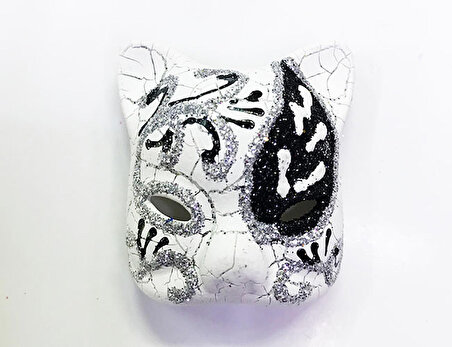 Venedik Kedi Model Maske Magnet -  Siyah İşlemeli Seramik