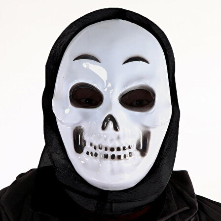 Kapüşonlu İskelet Kuru Kafa (Kafatası) Maskesi (27x20 cm)