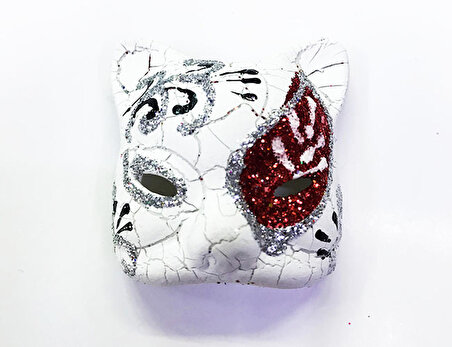 Venedik Kedi Model Maske Magnet -  Kırmızı İşlemeli Seramik